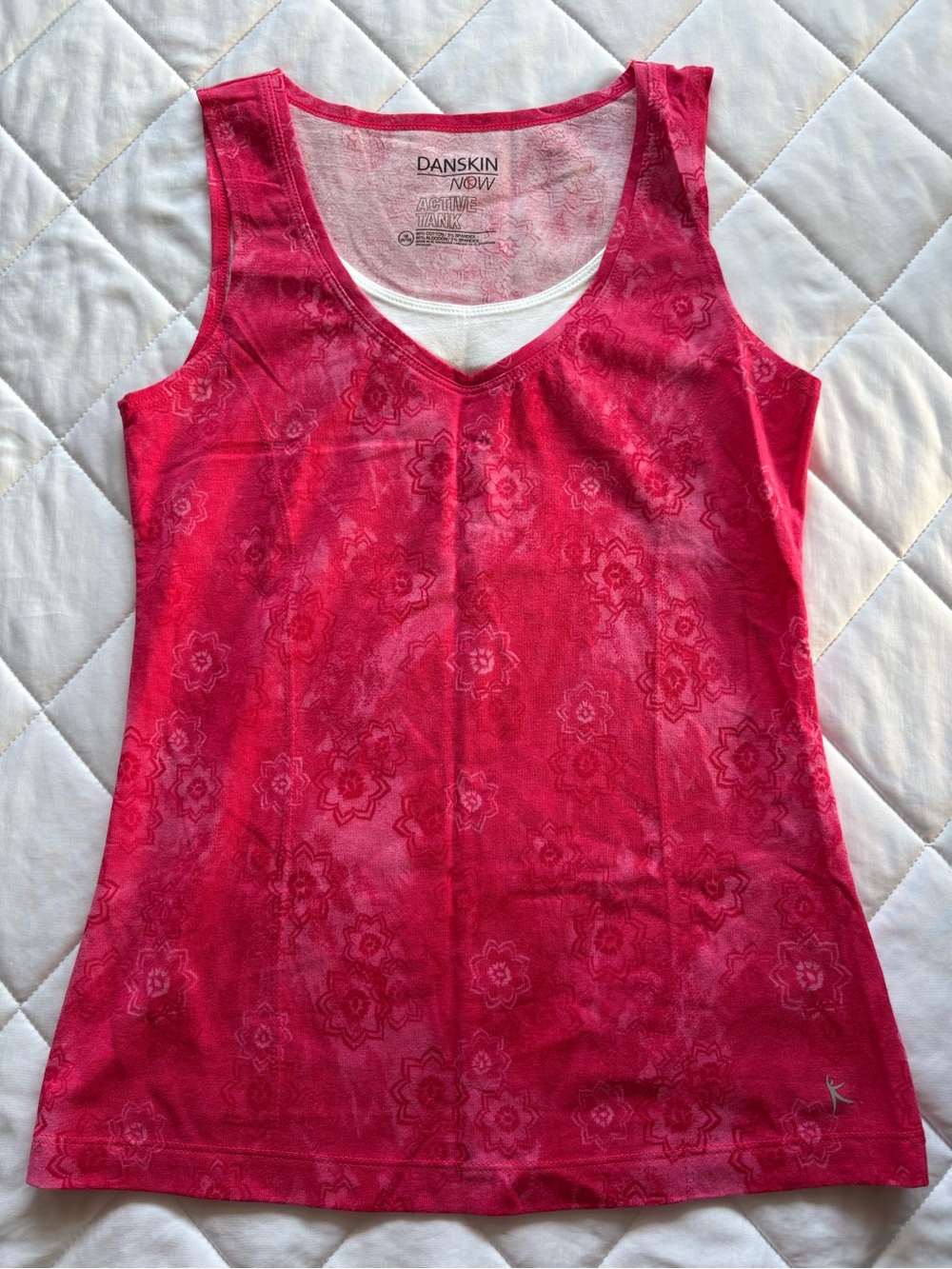 Danskin Now Bright Pink Floral V-Neck Layered-Look Tank